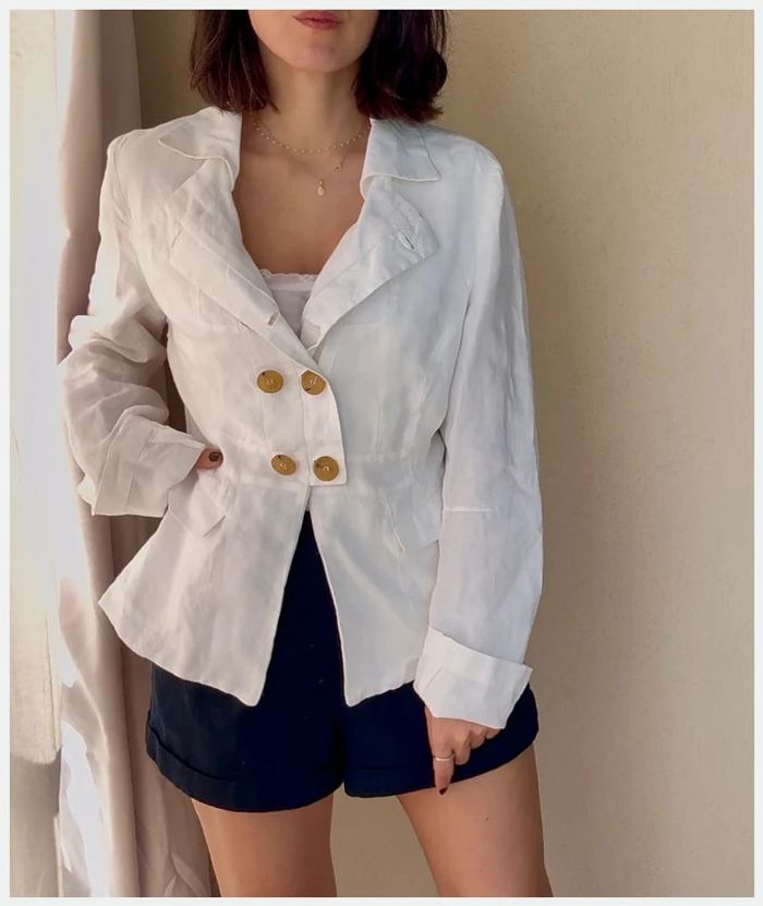 Veste de blazer One Step en lin blanche XL neuve - photo numéro 3