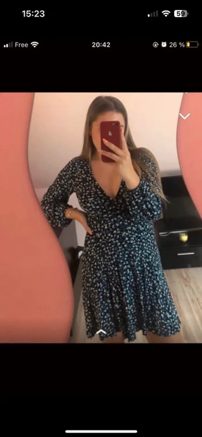 robe fleuris bleu et noir stradivarius - photo numéro 6