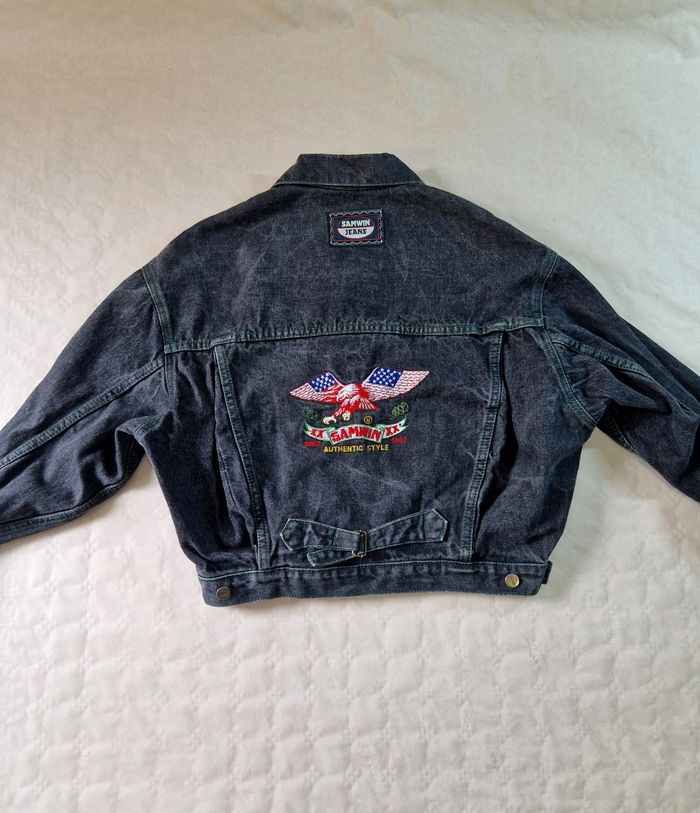 Veste en jeans  , femme , vintage , motif Aigle USA  , broderie , taille L - photo numéro 2