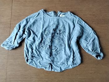 Chemise  manches  longues  ,fermeture  ,gris  avec motif oiseau et diamants, Kookai, 4 ans  ,104 cm 