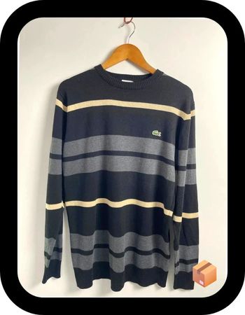 Pull Lacoste – Taille XXL – Noir, gris et beige – Très bon état