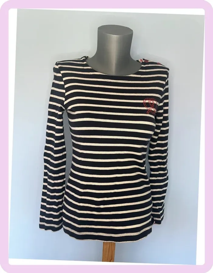 Haut Petit Bateau Kitsumé Taille S – Rayé Bleu & Blanc, Nœud Marin Brodé