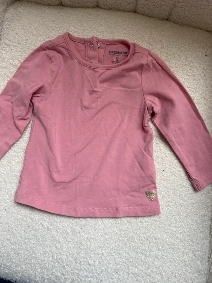 Lot 3 tee shirts manches longues fille 12 mois - photo numéro 2