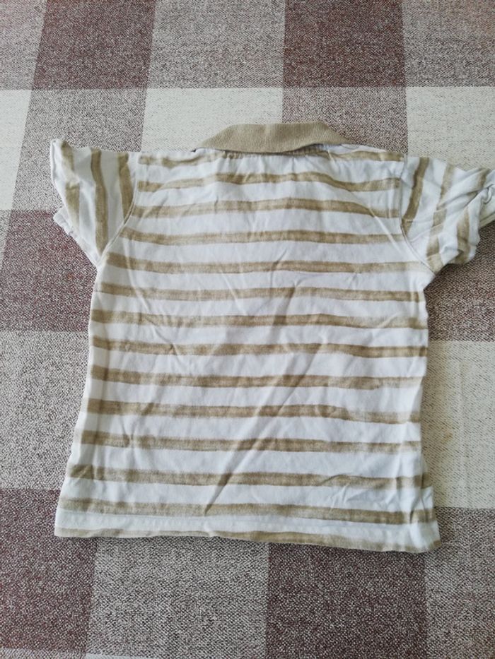 Polo 18 mois rayé blanc/taupe manches courtes Gémo - photo numéro 3