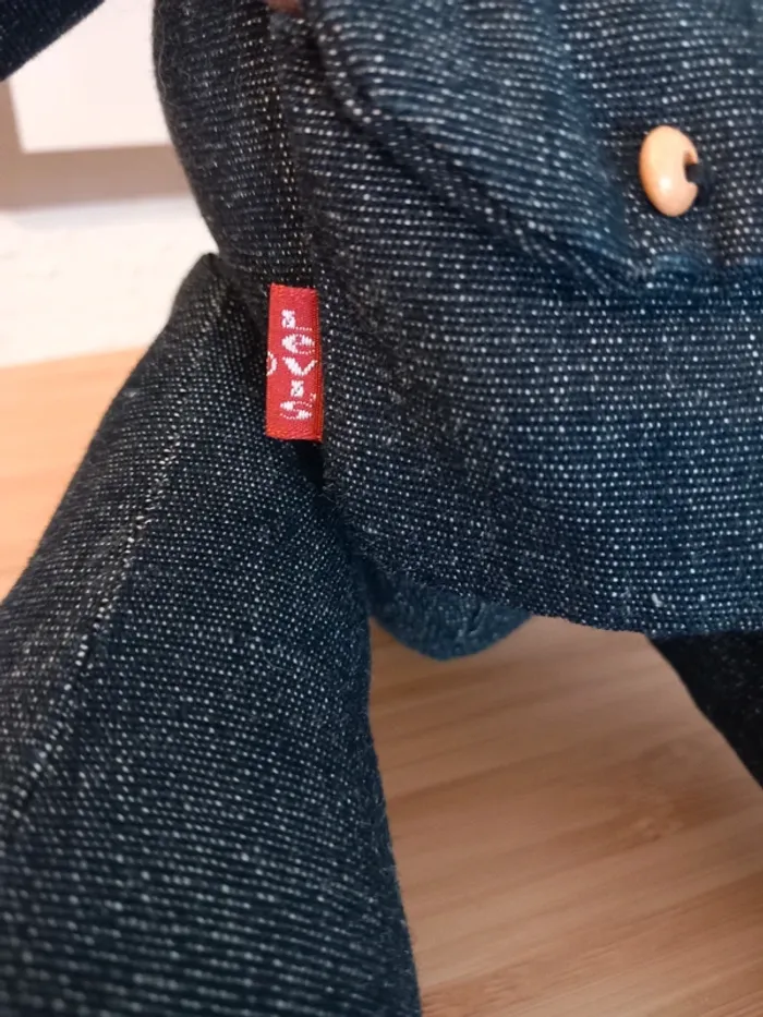 Peluche ours articulé Lewis tissus bleu jeans 👖 33cm - photo numéro 5