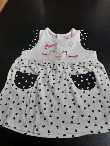 Robe ete blanche noire chat bébé fille 3 mois neuve