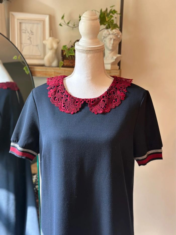 Robe bleu marine à col Claudine dentelle Kookaï – Taille 42 - photo numéro 3