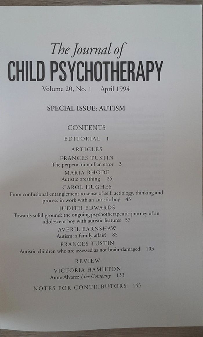 The journal of Child psychotherapy spécial issue autism - photo numéro 3