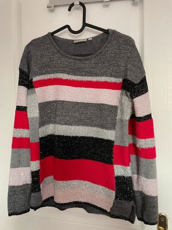 Pull pour les fêtes gris argenté rouge blanc taille XS
