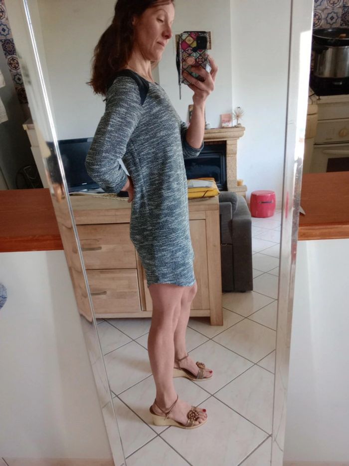 Robe pull femme s noire et blanche chiné c78 - photo numéro 3