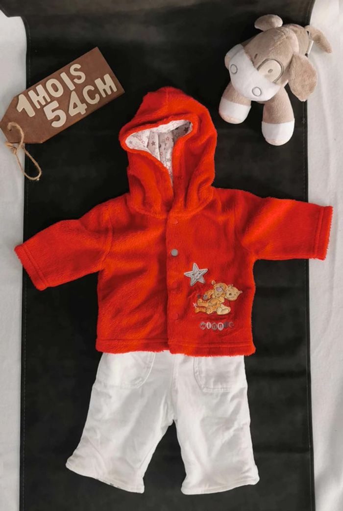 Ensemble Disney  👣 mixte  veste à  capuche rouge et pantalon chaud blanc,  1 mois/54cm - photo numéro 9