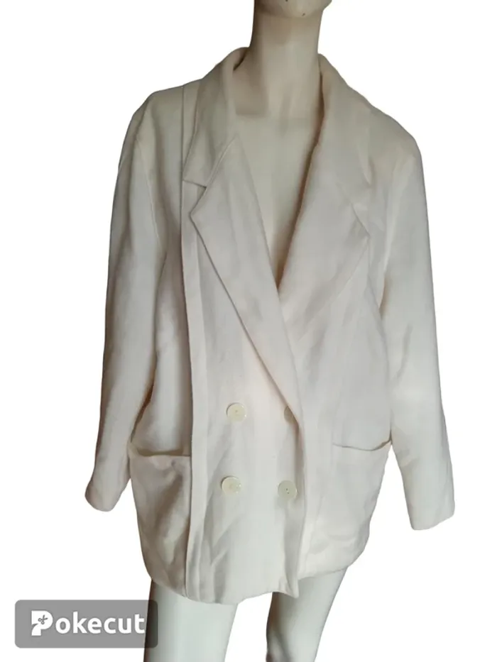 Veste jacket manteau coat cream white blanc ivoire vintage laine wool