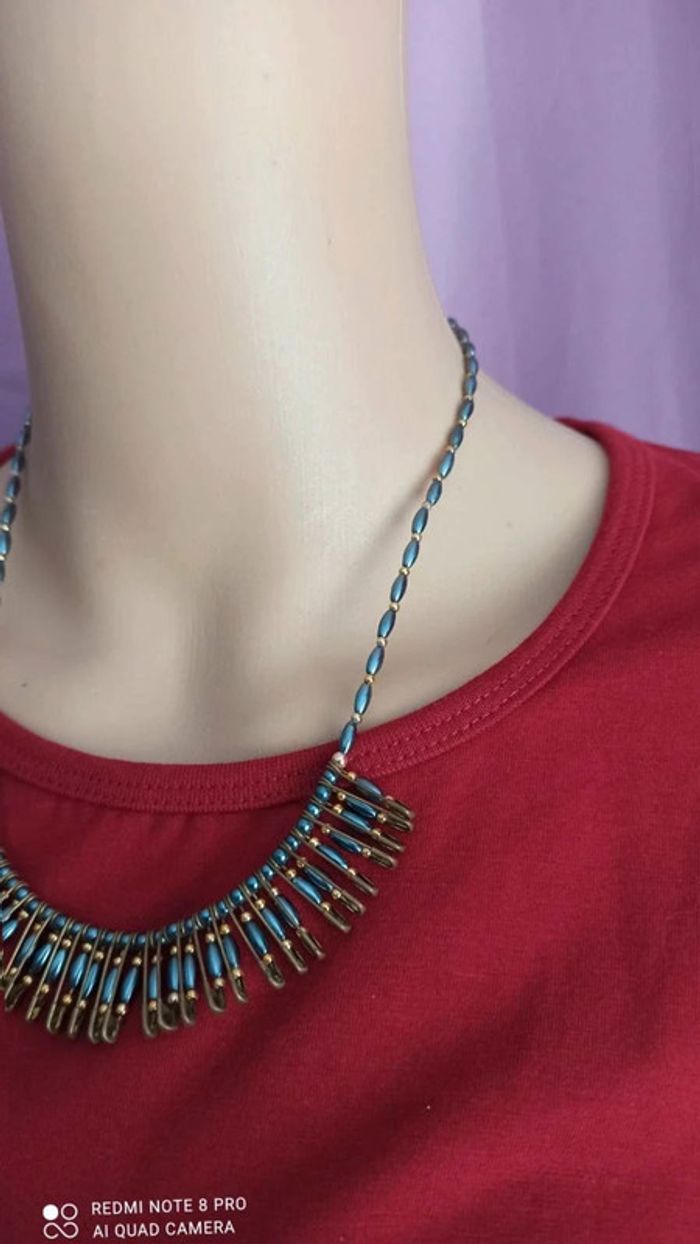 Collier perles grise marron - photo numéro 3