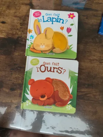 Lot 2 livres tactiles pour bébé  “Que fait le Lapin ?” et “Que fait l’Ours ?”