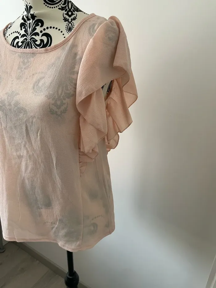 Blouse à manches courtes à volant rose clair RP Tamar taille 38 - photo numéro 3