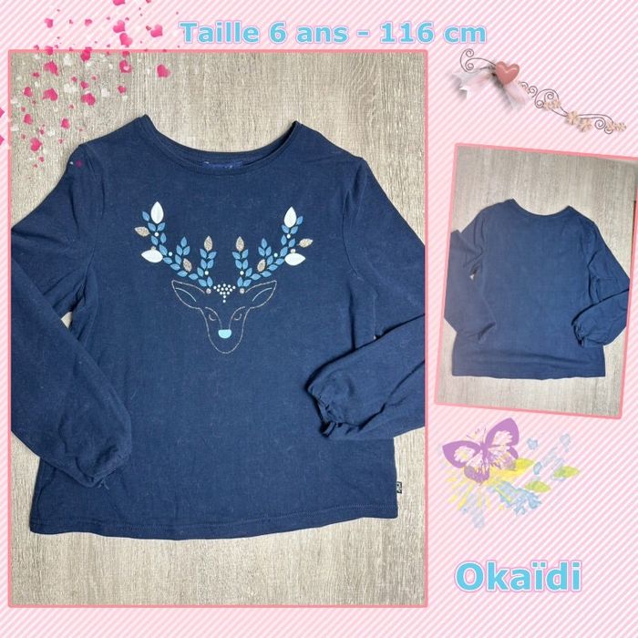 T-shirt ML motif tête de cerf - taille 6 ans - 116 cm