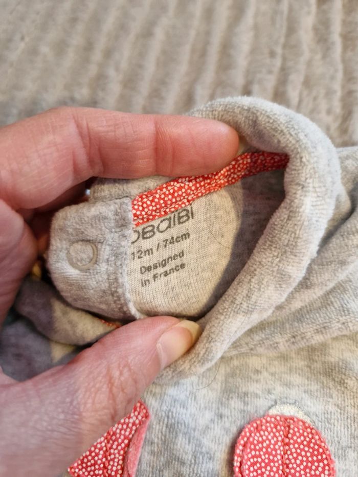 Pyjama velours 1 pièce fille Obaibi 12 mois - photo numéro 4