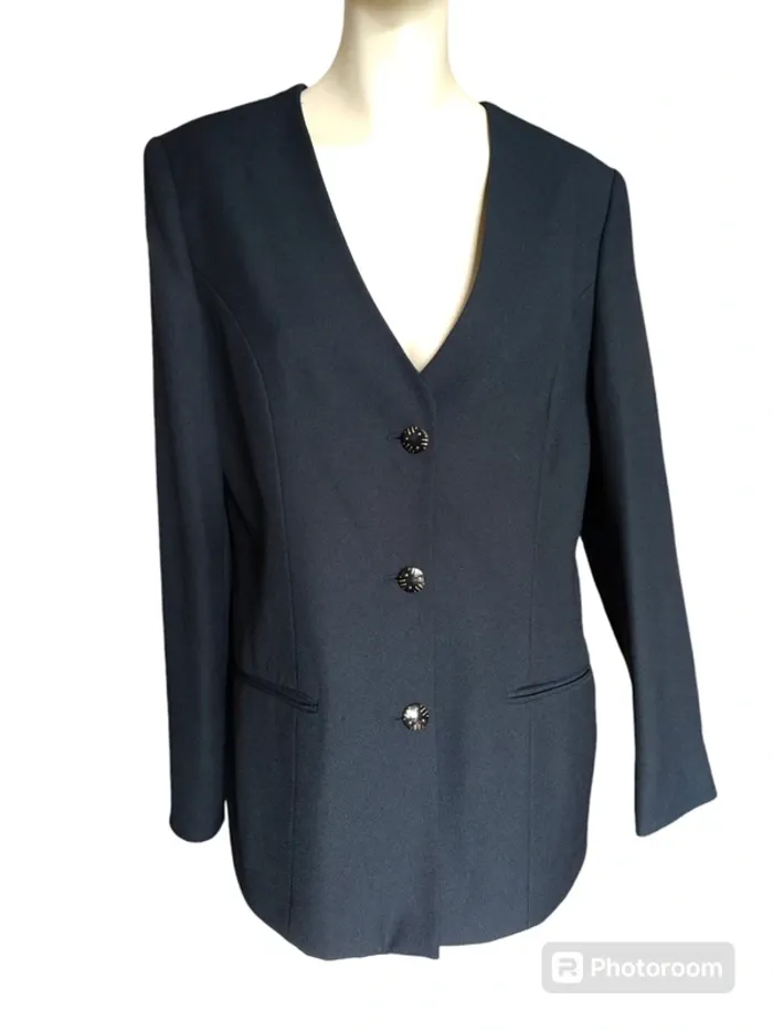 Veste jacket blazer longue marine demi saison automne printemps chic classique - photo numéro 2