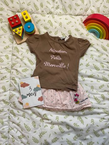 ensemble teeshirt manches courtes kimbaloo et jupe disney minnie 3 mois