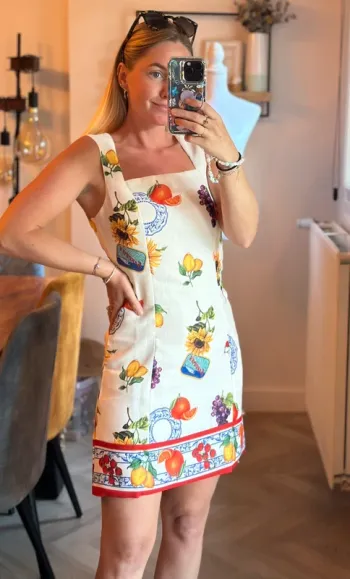 Robe d’été courte à imprimé agrumes – Dos ouvert – Taille XS