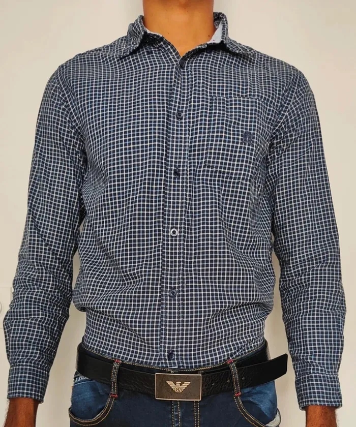 Chemise homme Tommy Hilfiger à carreaux bleu marine – élégante & casual