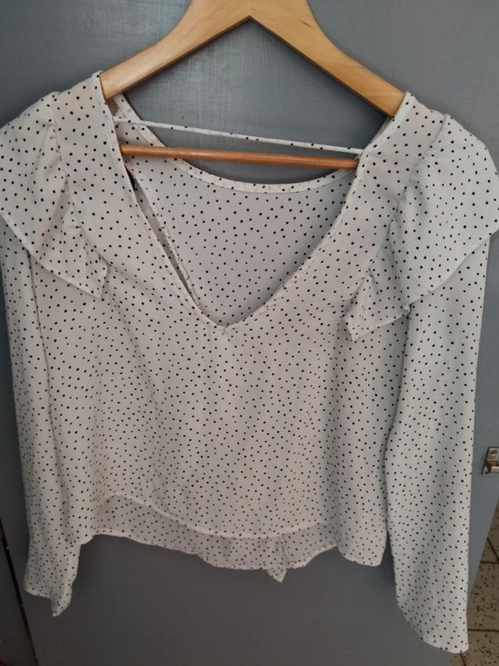 Blouse femme blanche à pois noir taille S - photo numéro 2