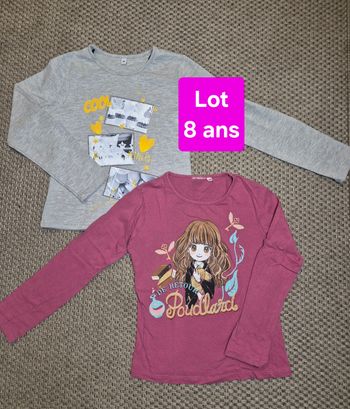 Lot de 2 t-shirts ML "Poudlard" et "Princess party" fille - 8 ans
