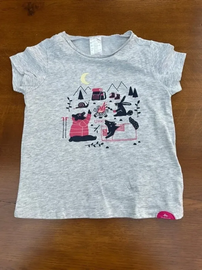 T-shirt décathlon 3-4 ans gris et rose - photo numéro 3