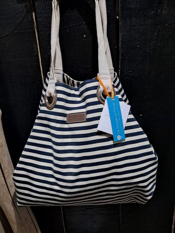 Sac à main Le Voyage en Panier rayé marin bleu