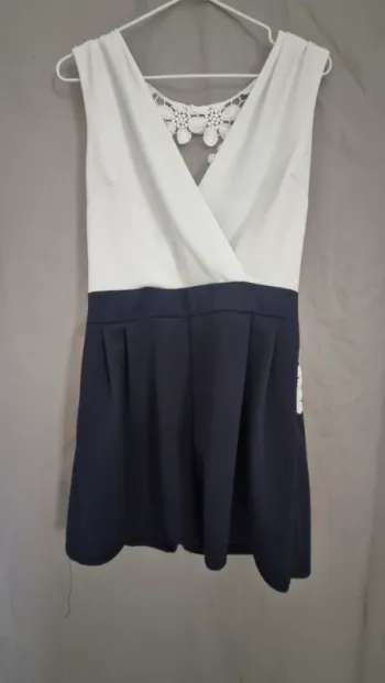 Combi short femme 38 bleu et blanc