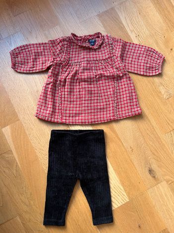 Ensemble tunique/chemisier carreaux volanté et legging velours bébé fille