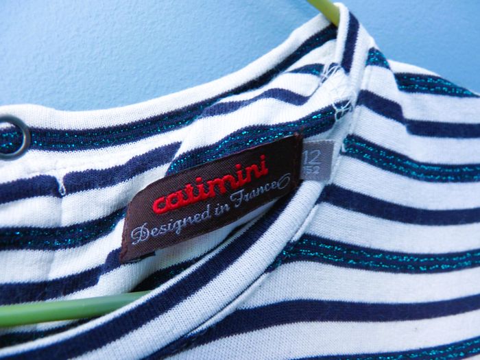 Robe Fille Catimini 12 ans marinière fleurs bleu smile rayures TBE - photo numéro 3