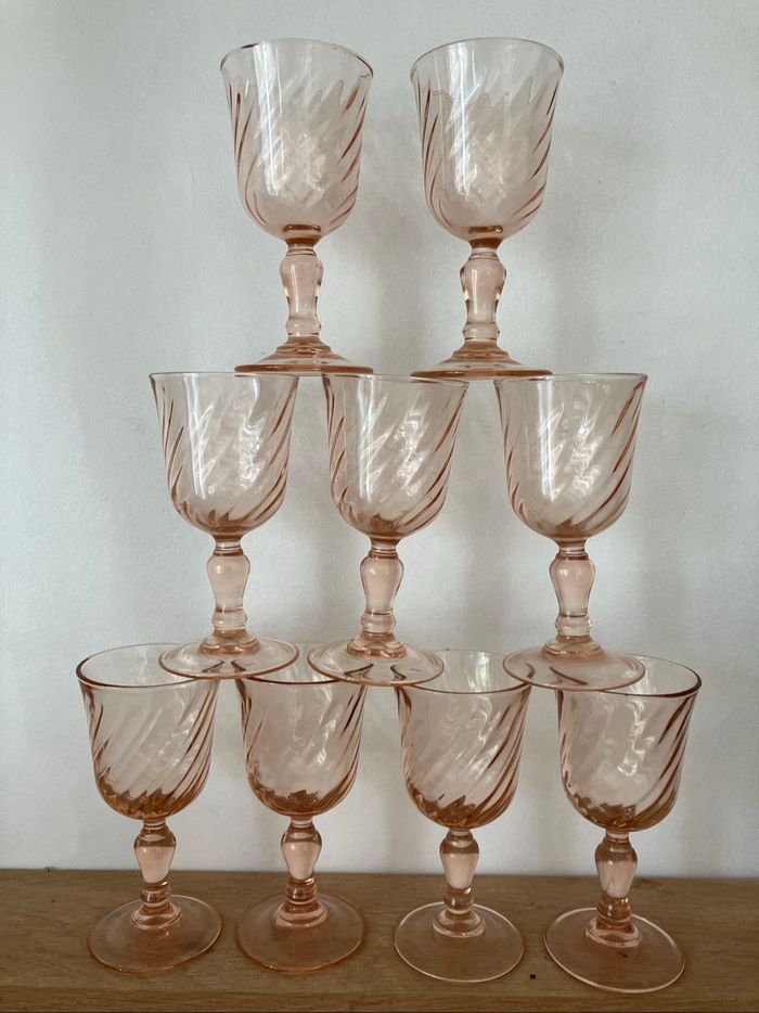 Vintage-Lot de 9 petits verres à liqueur-Luminarc-Rosaline