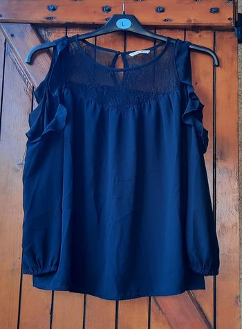 Blouse noire en voile épaule dénudée, Camaïeu, taille 40