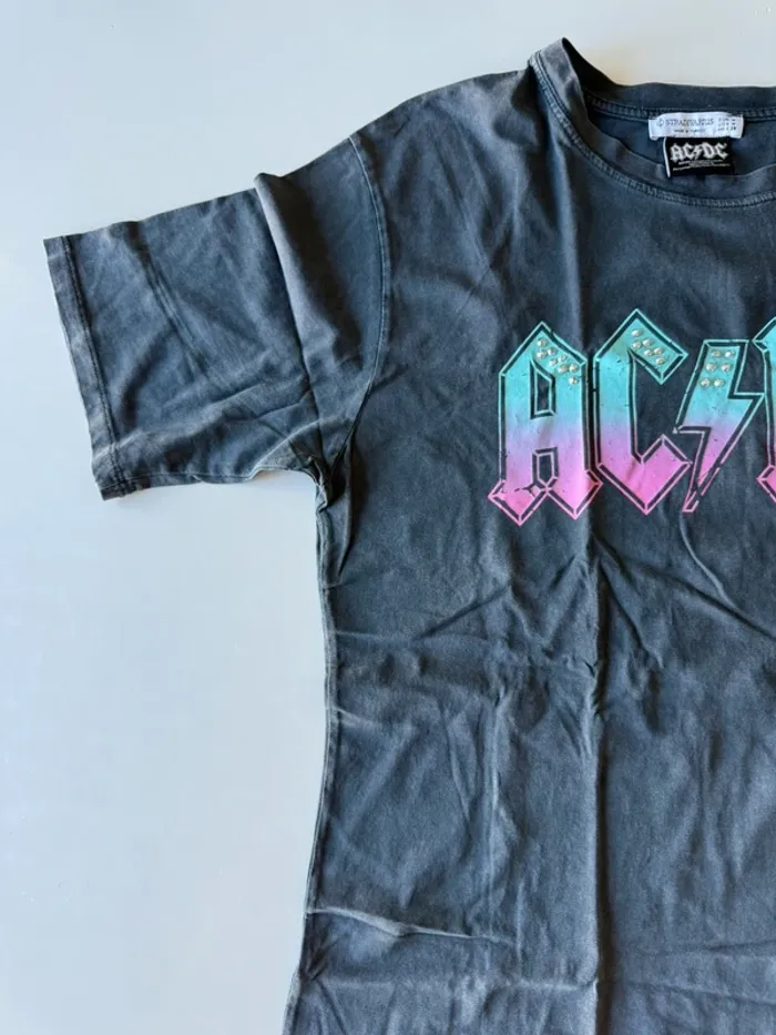 T-shirt ACDC gris strass stradivarius - photo numéro 2