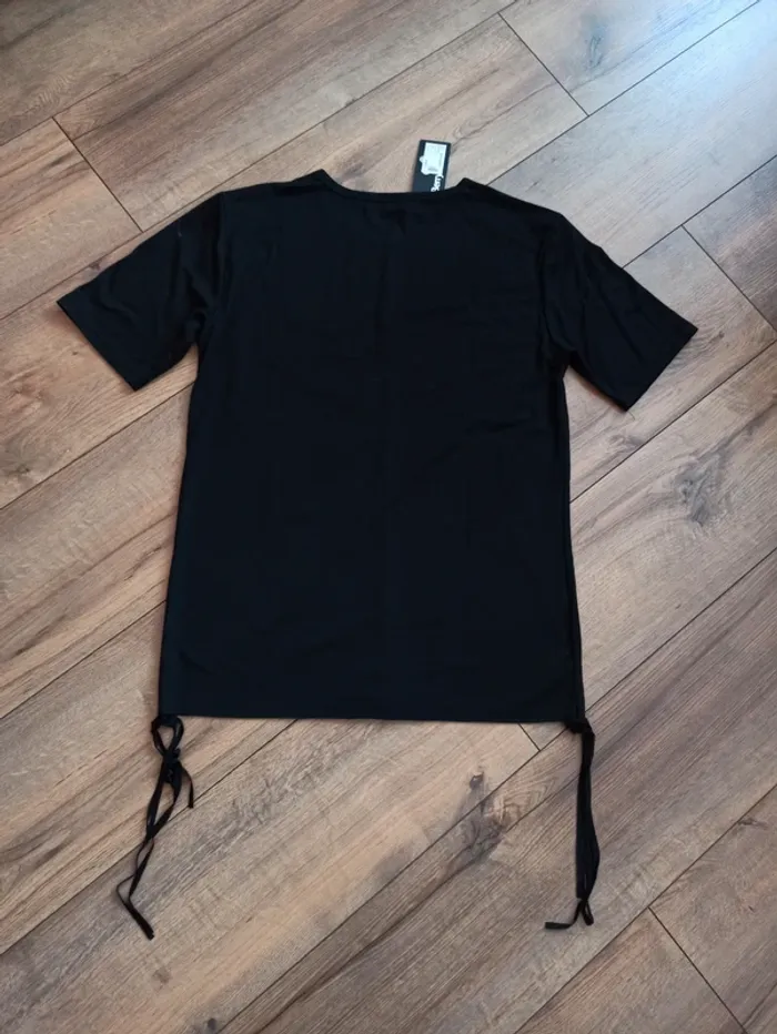 Tee shirt noir uni avec cordon homme L - photo numéro 4