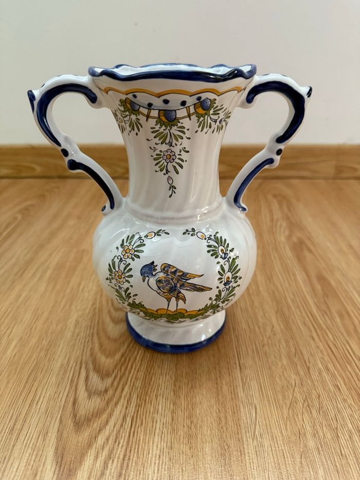 Pot vase double anses deco oiseau floral - photo numéro 4