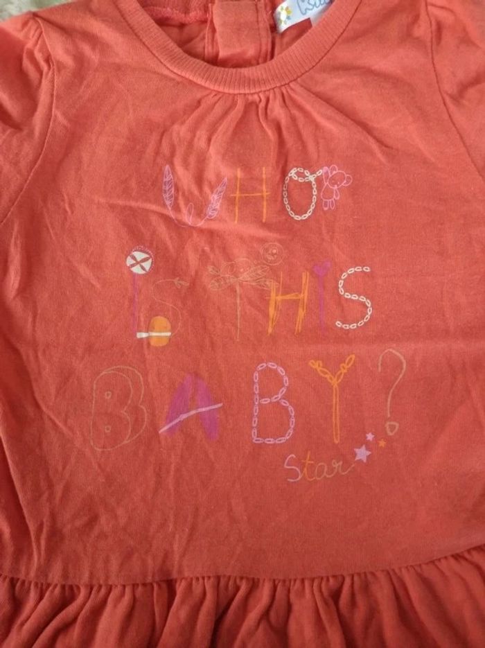 Tunique chemise manches courtes Robe courte Fille 6 mois 100% coton "where is the Baby star ?" - photo numéro 5