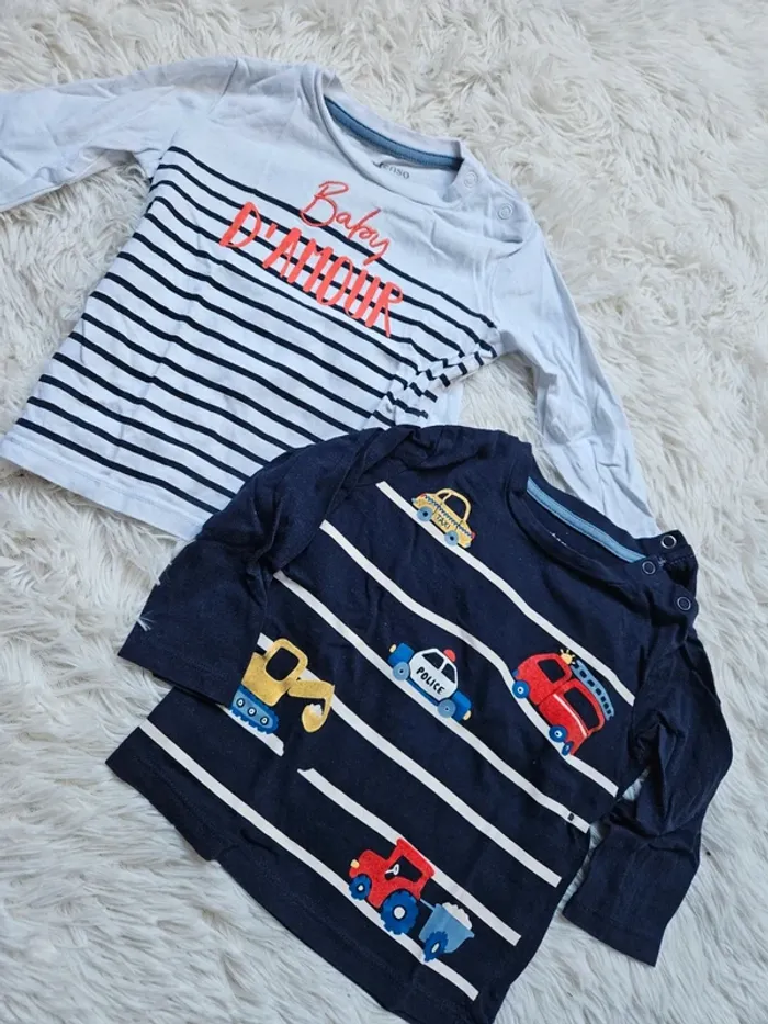 Lot 2 t-shirt manches longues 12 mois