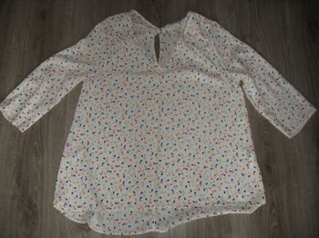 BLOUSE M 3/4 ÉCRUE AVEC MOTIFS MULTICOLORE "CACHE CACHE" - TAILLE 42 - n°06