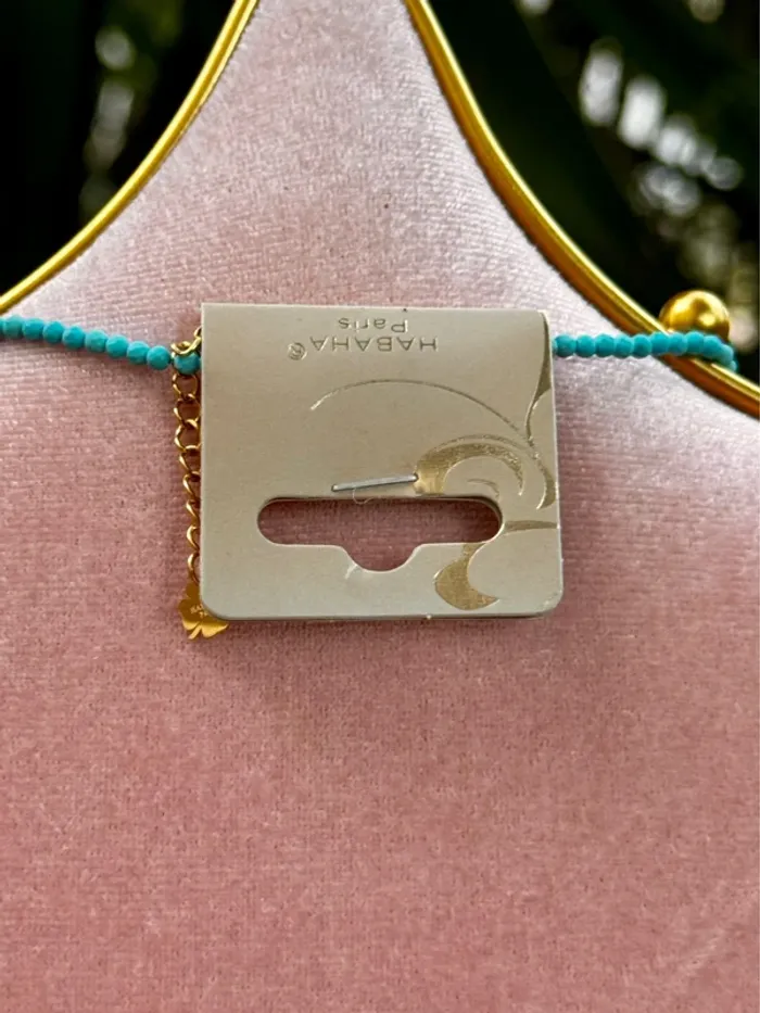 Collier chaîne réglable perles boules turquoises ainés cristaux mâts turquoises habaha Paris - photo numéro 7