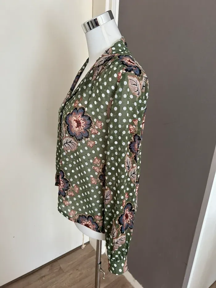 Reiko blouse haut voilée vert imprimée, femme, taille M/38 - photo numéro 3