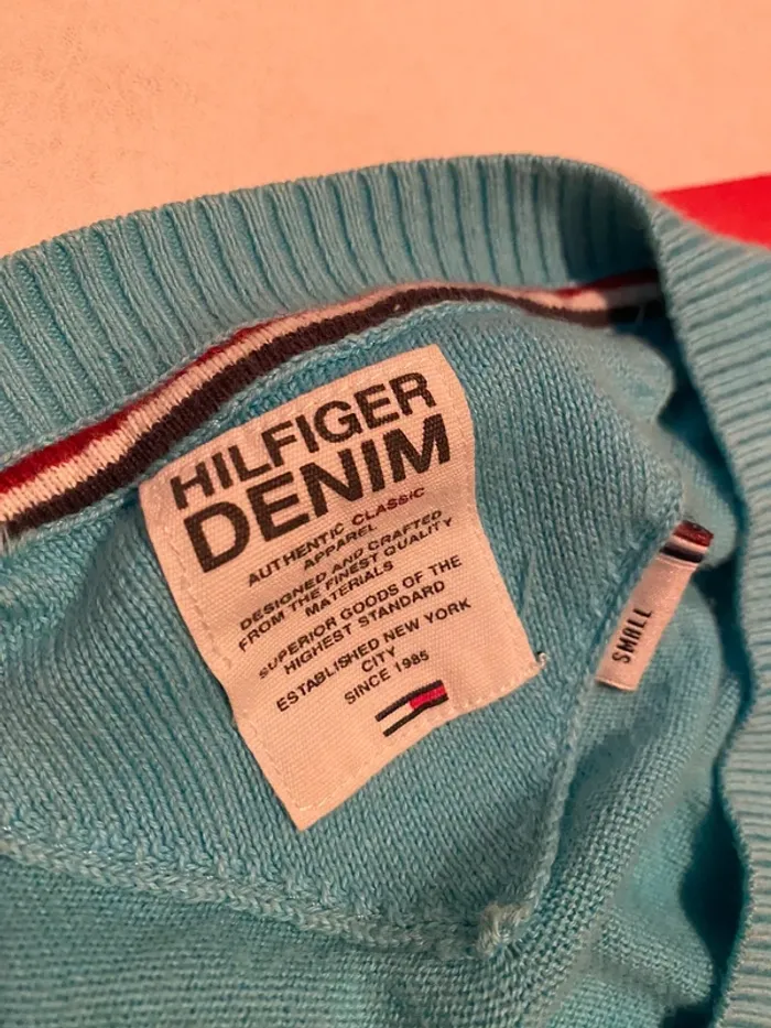 Pull Tommy Hilfiger denim bleu turquoise Small - photo numéro 4