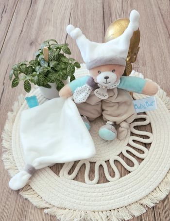 Doudou Lange Ours Baby Nat Turquoise Blanc