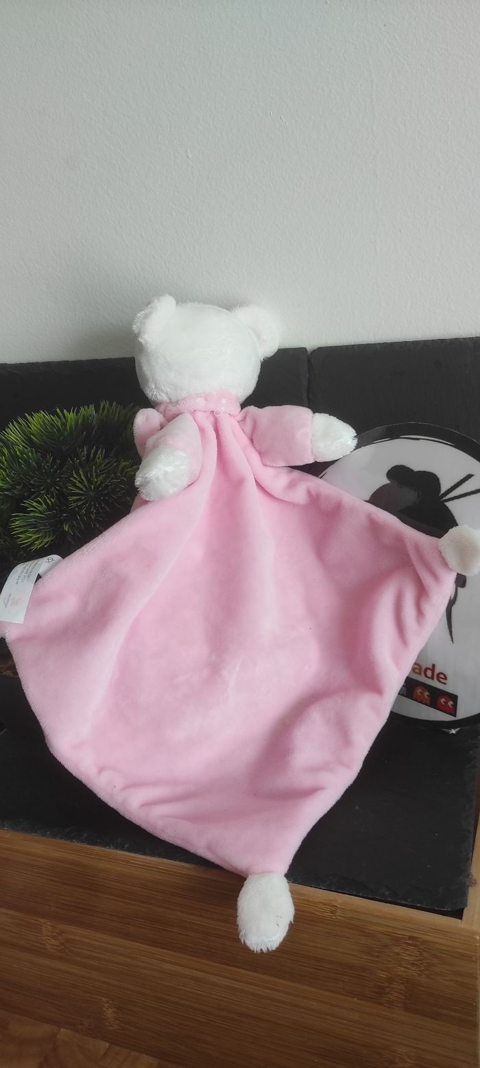 Doudou plat Ours blanc rose lune nuage étoiles luminescent nicotoy écharpe Gris - photo numéro 2