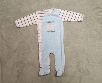 Pyjama velours bleu et blanc Mes petits cailloux 9 mois