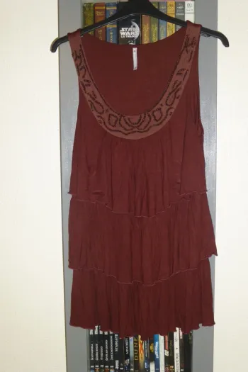 tunique volanté marron blanche porte taille 46/48 neuve