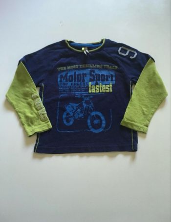 T-shirt manches longues TRÈS BON ÉTAT garçon taille 3 ans couleurs bleu et vert