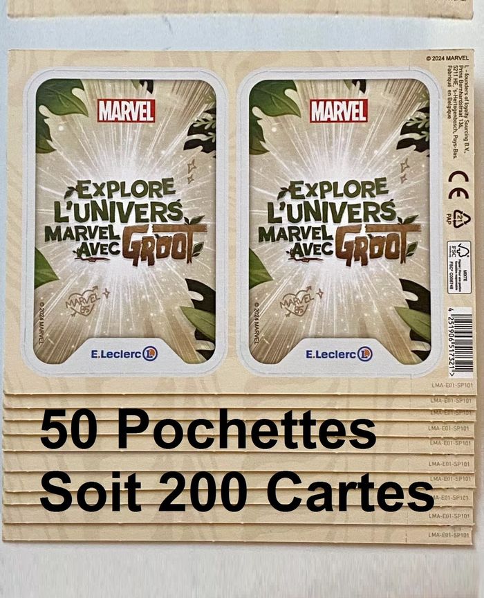 50 Pochettes Soit 200 Cartes Marvel Leclerc 2024 Explore Univers Groot Disney   2025