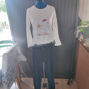 Pyjama Kiabi 36 S blanc bleu foncé